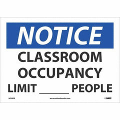 NMC - "Notice Classroom Occupancy Limit____People", 10" High x 14" Wide, Pressure-Sensitive Vinyl Safety Sign - Americas Industrial Supply