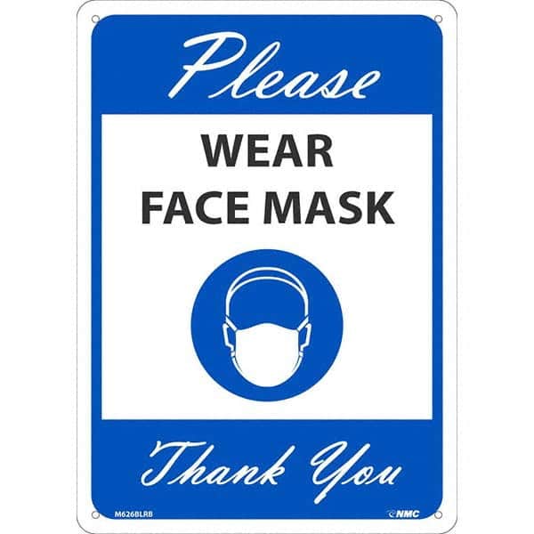 Warning & Safety Reminder Sign: Rectangle, ″PLEASE WEAR FACE MASK THANK YOU″ Plastic, Wall Mount, 14″ High, 10″ Wide