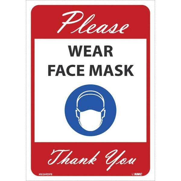 Sign: Rectangle, ″Please Wear Face Mask Thank You″ Vinyl, Adhesive Backed, 14″ High