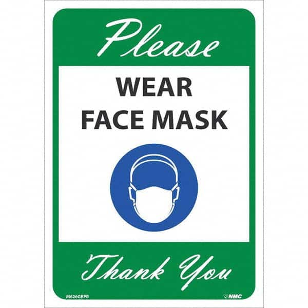 NMC - "Please Wear Face Mask Thank You", 14" High x 10" Wide, Pressure-Sensitive Vinyl Safety Sign - Americas Industrial Supply