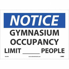 NMC - "Notice Gymnasium Occupancy Limit____People", 10" High x 14" Wide, Pressure-Sensitive Vinyl Safety Sign - Americas Industrial Supply