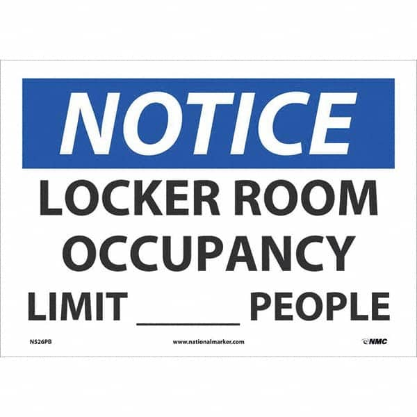 NMC - "Notice Locker Room Occupancy Limit____People", 10" High x 14" Wide, Pressure-Sensitive Vinyl Safety Sign - Americas Industrial Supply