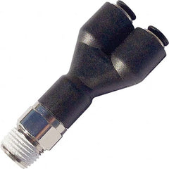 Legris - Plastic Push-To-Connect Tube Fittings Type: Male Y Connector Tube Outside Diameter (Inch): 3/8 - Americas Industrial Supply
