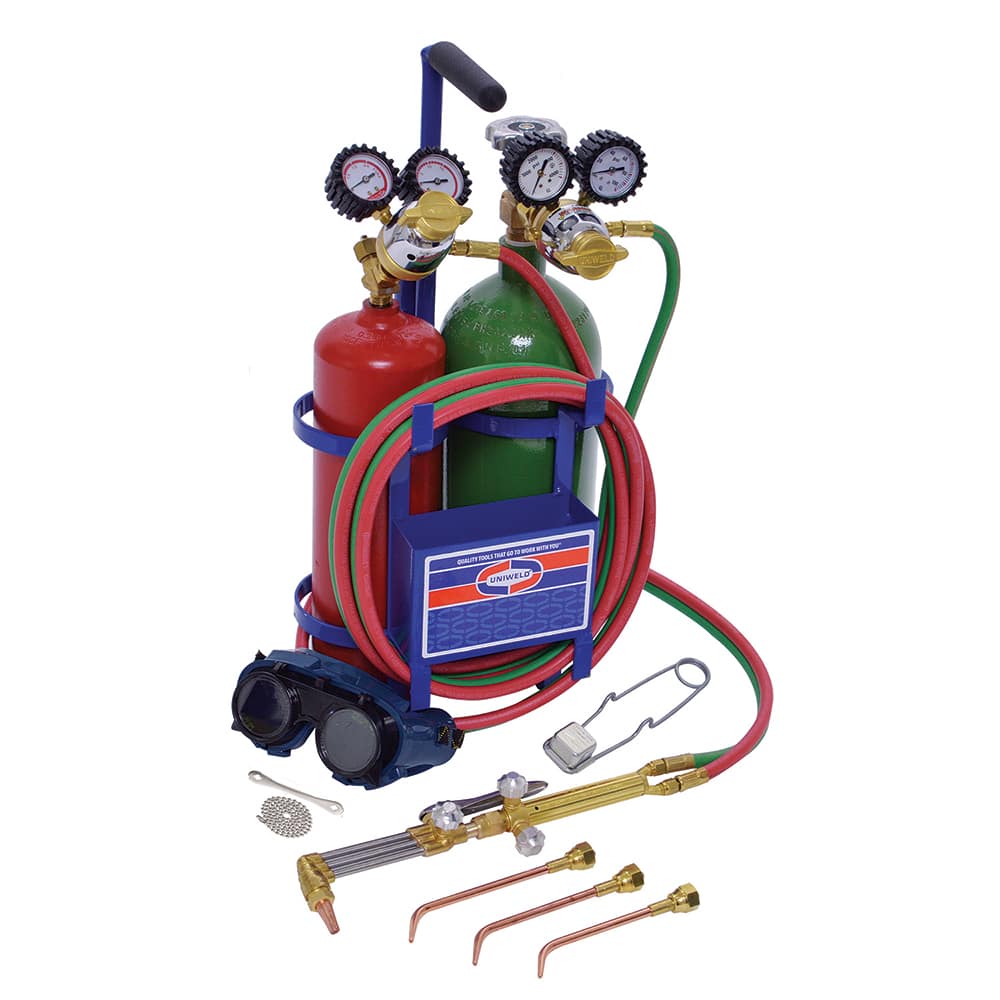 Made in USA - Oxygen/Acetylene Torch Kits; Type: Oxyacetylene; Hydrogen; MAP//Pro; Propane; Natural Gas ; Maximum Cutting: 2 (Inch); Welding Capacity: 1/4 (Inch); Maximum Heating Capacity: 5600?F ; Contents: Welding Handle 71; Cutting Attachment CA100; O - Exact Industrial Supply