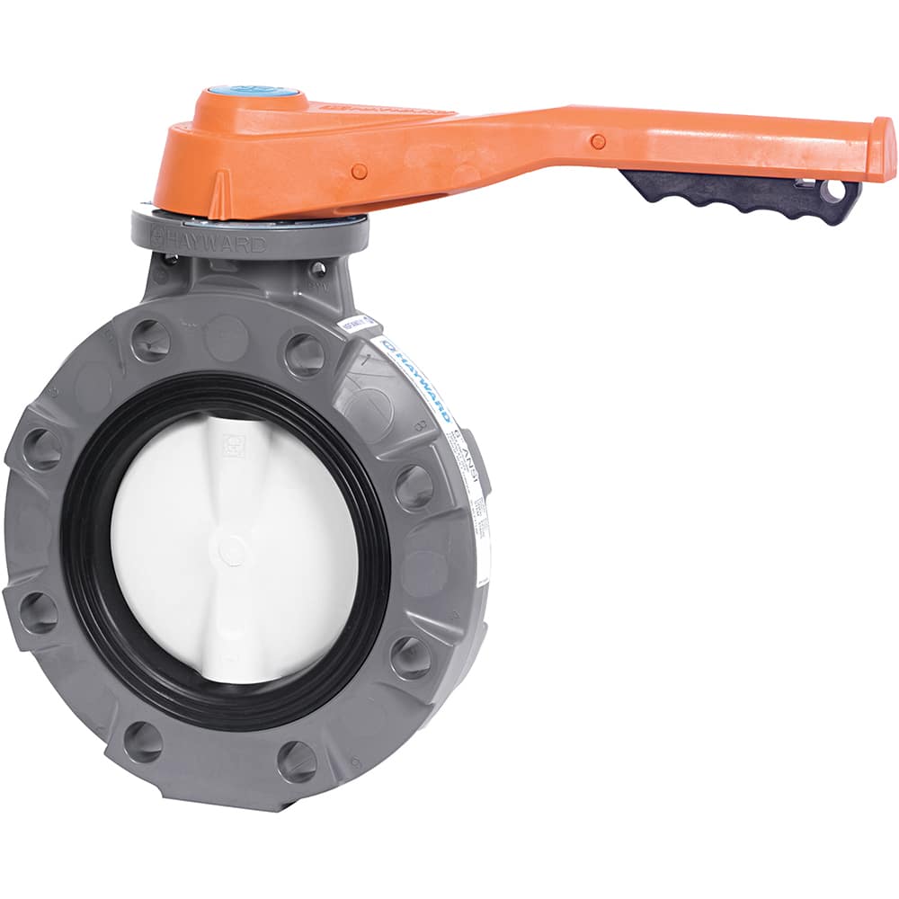 Hayward - Butterfly Valves; Style: Lug ; Pipe Size: 6 (Inch); Handle Type: Lever ; Body Material: PVC ; Seat Material: Viton ; WOG Rating (psi): 150 - Exact Industrial Supply