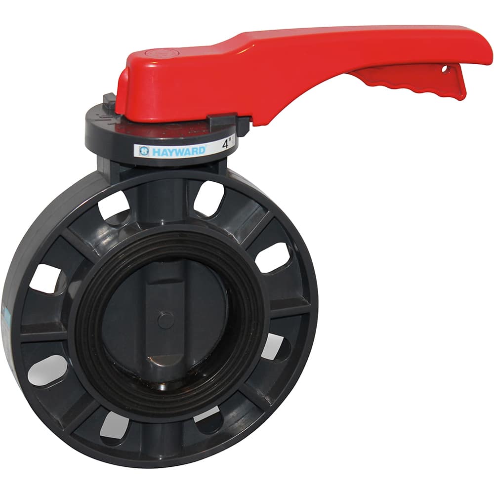 Hayward - Butterfly Valves; Style: Wafer ; Pipe Size: 4 (Inch); Handle Type: Gear ; Body Material: PVC ; Seat Material: EPDM ; WOG Rating (psi): 150 - Exact Industrial Supply