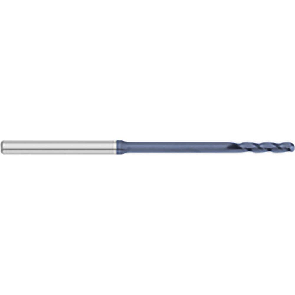 Ball End Mill: 0.095″ Dia, 0.75″ LOC, 3 Flute, Solid Carbide 2-1/2″ OAL, 1/8″ Shank Dia, 30 ° Helix, AlTiN Coated, Single End