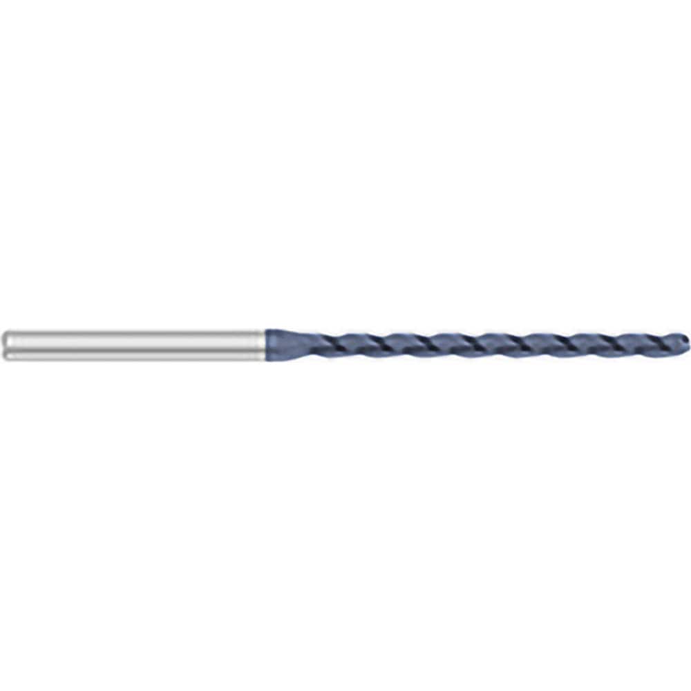 Ball End Mill: 0.07″ Dia, 0.9″ LOC, 3 Flute, Solid Carbide 2-1/2″ OAL, 1/8″ Shank Dia, 30 ° Helix, AlTiN Coated, Single End