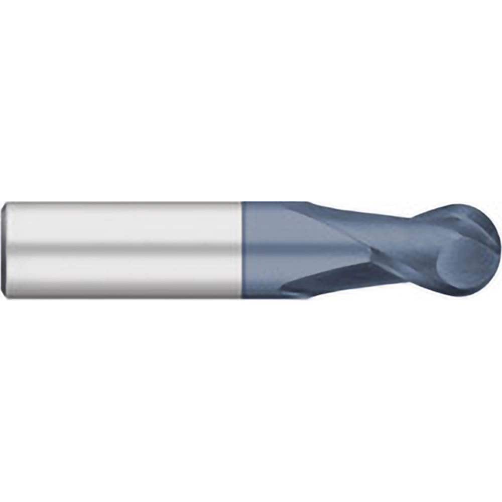 Ball End Mill: 0.625″ Dia, 0.75″ LOC, 2 Flute, Solid Carbide 3″ OAL, 5/8″ Shank Dia, 30 ° Helix, AlTiN Coated, Single End