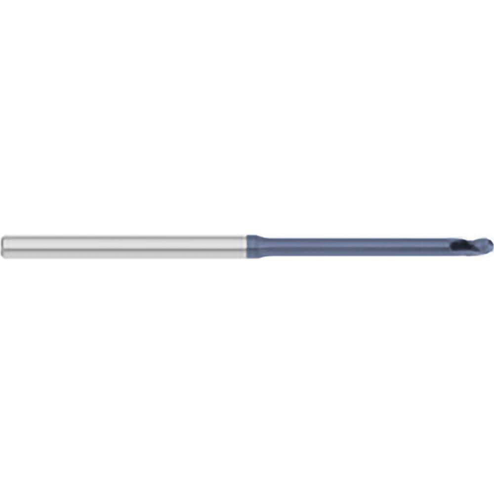 Ball End Mill: 0.078″ Dia, 0.117″ LOC, 3 Flute, Solid Carbide 2-1/2″ OAL, 1/8″ Shank Dia, 30 ° Helix, AlTiN Coated, Single End