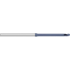 Ball End Mill: 0.02″ Dia, 0.03″ LOC, 3 Flute, Solid Carbide 2-1/2″ OAL, 1/8″ Shank Dia, 30 ° Helix, AlTiN Coated, Single End