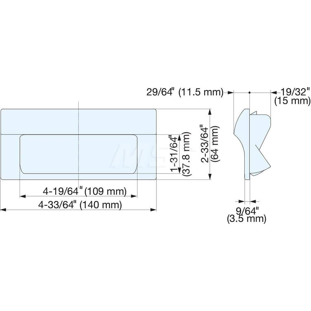 Recessed Pulls; Overall Width (Inch): 5-33/64; Overall Height (mm): 64.00000; Recess Width: 109.00; Recess Height: 37.80; Recess Depth: 15.00; Center to Center: 126.0000; Finish/Coating: Black; Mount: Snap-In; Material: ABS; Polycarbonate; Material: ABS;