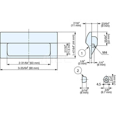 Recessed Pulls; Overall Width (Inch): 3-35/64; Overall Height (mm): 44.00000; Recess Width: 63.00; Recess Height: 21.50; Recess Depth: 11.00; Center to Center: 78.0000; Thread Size: M4; Finish/Coating: Black; Material: ABS; Polycarbonate; Material: ABS; P