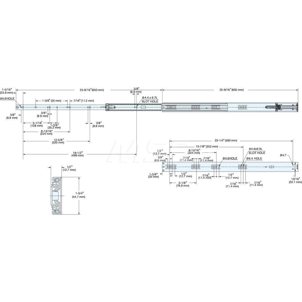Drawer Slides; Type: Soft-Close Drawer Slide; Extension Style: Full; Slide Length: 650.00; Travel Length: 650.00; Load Capacity (Lb.): 70.000; Width (Inch): 0.5; Additional Information: Mounting Type: Side; Slide Length: 650.00; Material: Stainless Steel;