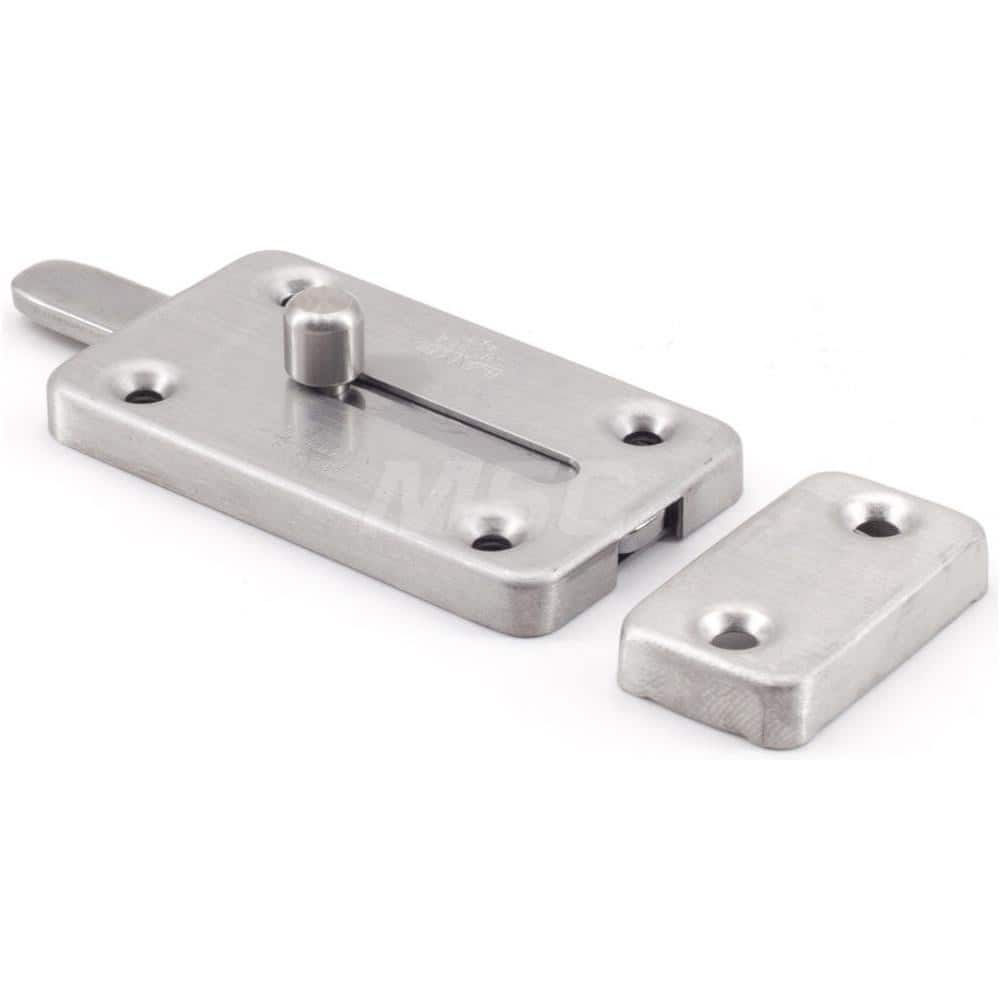 Slide Bolts; Type: Centered Longer Strike Slide Bolt; Length (mm): 55.00; Width (mm): 32.00; Finish/Coating: Satin; Additional Information: 32 x 15 x 2 mm; Counter Plate Size: 32 x 18 x 6 mm; Screw: 2.7 x 16; Weight: 47 g; Overall Length: 80 mm; Minimum O