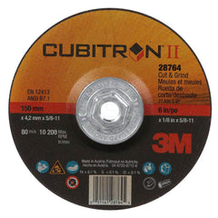 Depressed Center Wheel: Type 27, 6″ Dia, 1/8″ Thick, Cubitron 36 Grit