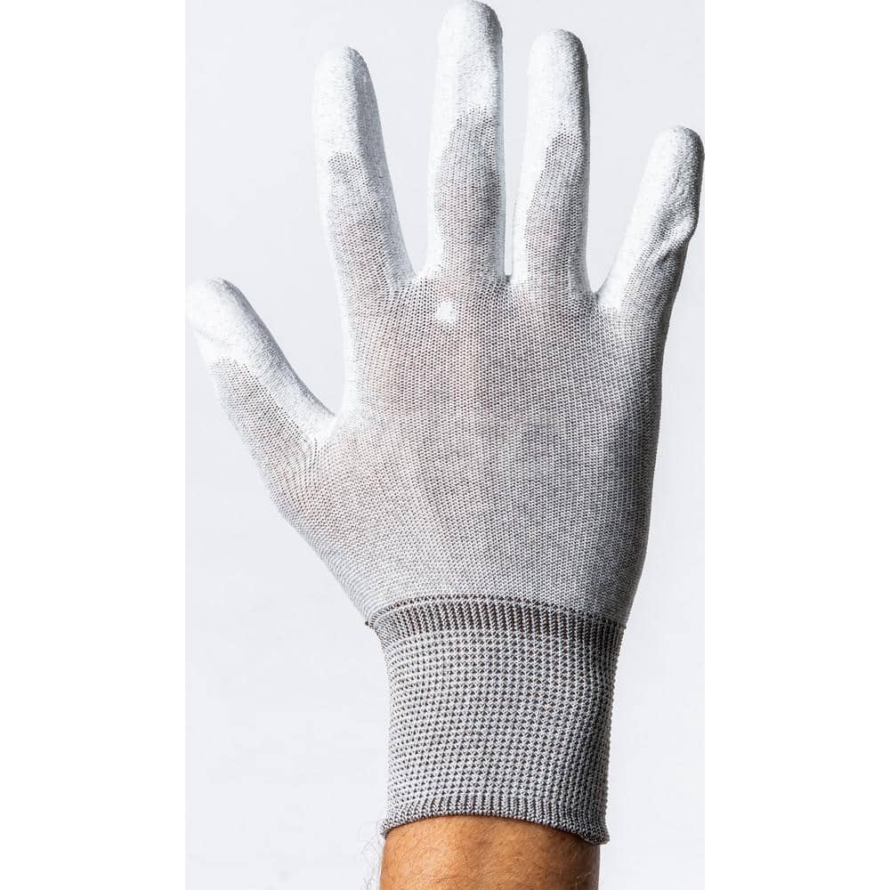 General Purpose Work Gloves: Small, Polyurethane, Carbon & Nylon White & Gray, Static Dissipative