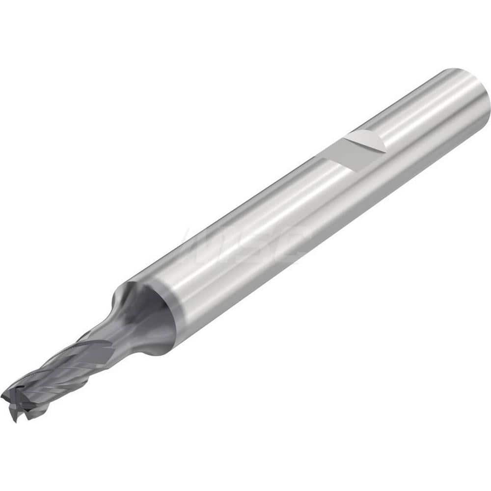 Corner Radius End Mill: 0.1181″ Dia, 4 Flutes, Solid Carbide 35 ° Helix, SIRON-A Coated, Corner Chamfer End, Series JSE514