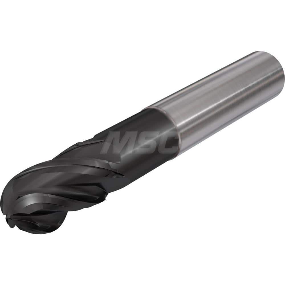 Ball End Mill: 0.375″ Dia, 1″ LOC, 4 Flute, Solid Carbide 2-1/2″ OAL, 3/8″ Shank Dia, 38 ° Helix, TiAlCN Coated, Single End, Series Flash Solid