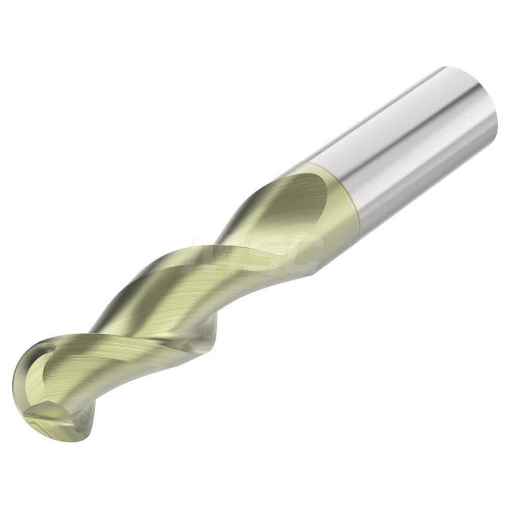 Ball End Mill: 0.3125″ Dia, 0.8125″ LOC, 2 Flute, Solid Carbide 2-1/2″ OAL, 5/16″ Shank Dia, 45 ° Helix, ANF Coated, Single End, Series AB245