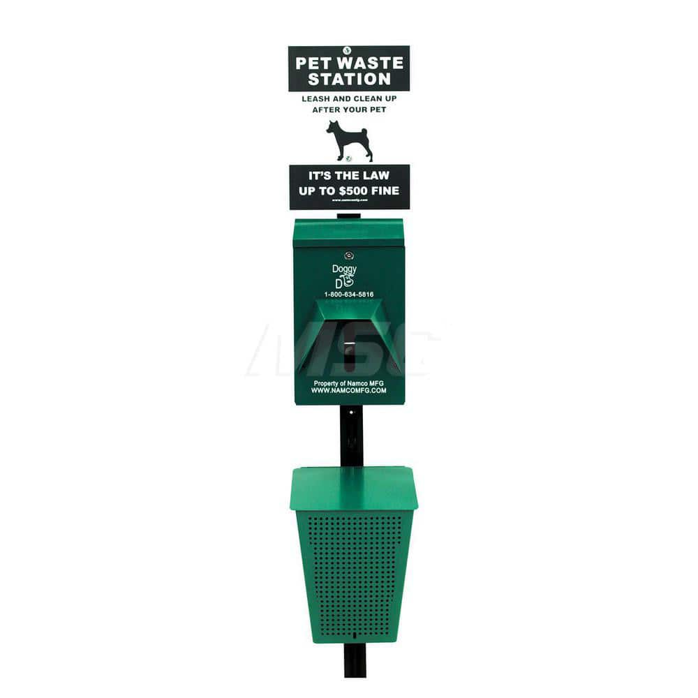 Pet Waste Stations; Mount Type: None; Overall Height Range (Feet): 4' - 8'; Color: Green; Container Shape: Rectangle; Waste Container Capacity: 400 Bags; Waste Container Width/Diameter (Inch): 10; Lid Included: Yes