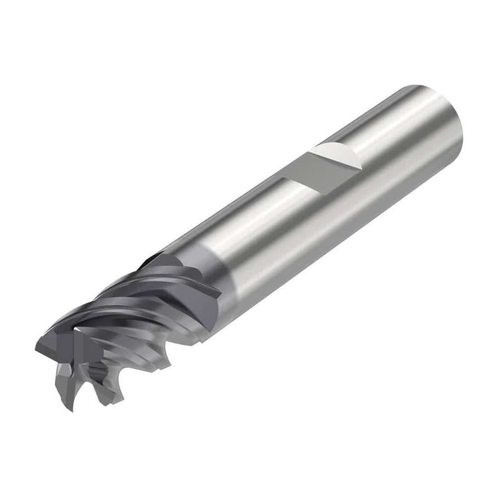 Corner Radius End Mill: 0.2362″ Dia, 4 Flutes, Solid Carbide 48 ° Helix, SIRON-A Coated, Corner Chamfer End, Centercutting, Series JS554