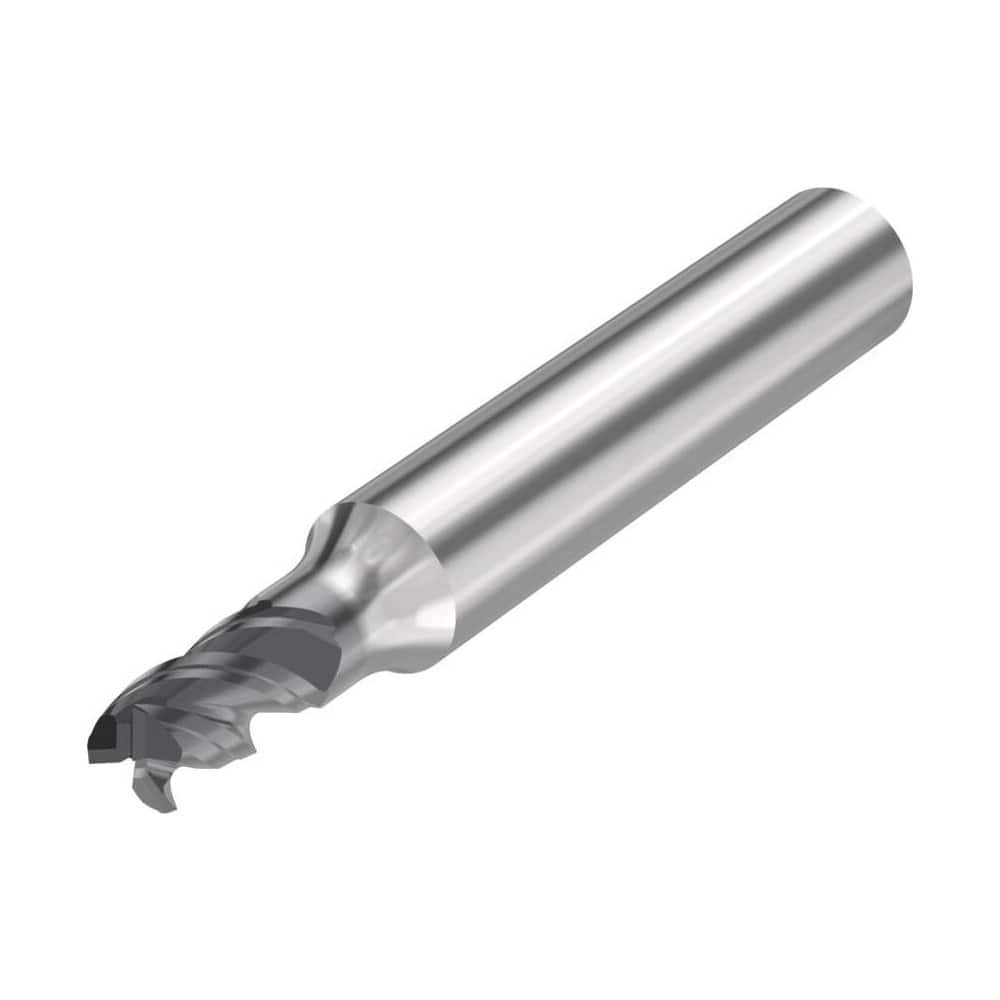 Corner Radius End Mill: 0.2165″ Dia, 3 Flutes, Solid Carbide 48 ° Helix, SIRON-A Coated, Corner Chamfer End, Centercutting, Series JS553