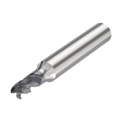 Corner Radius End Mill: 0.1575″ Dia, 3 Flutes, Solid Carbide 48 ° Helix, SIRON-A Coated, Corner Chamfer End, Centercutting, Series JS553