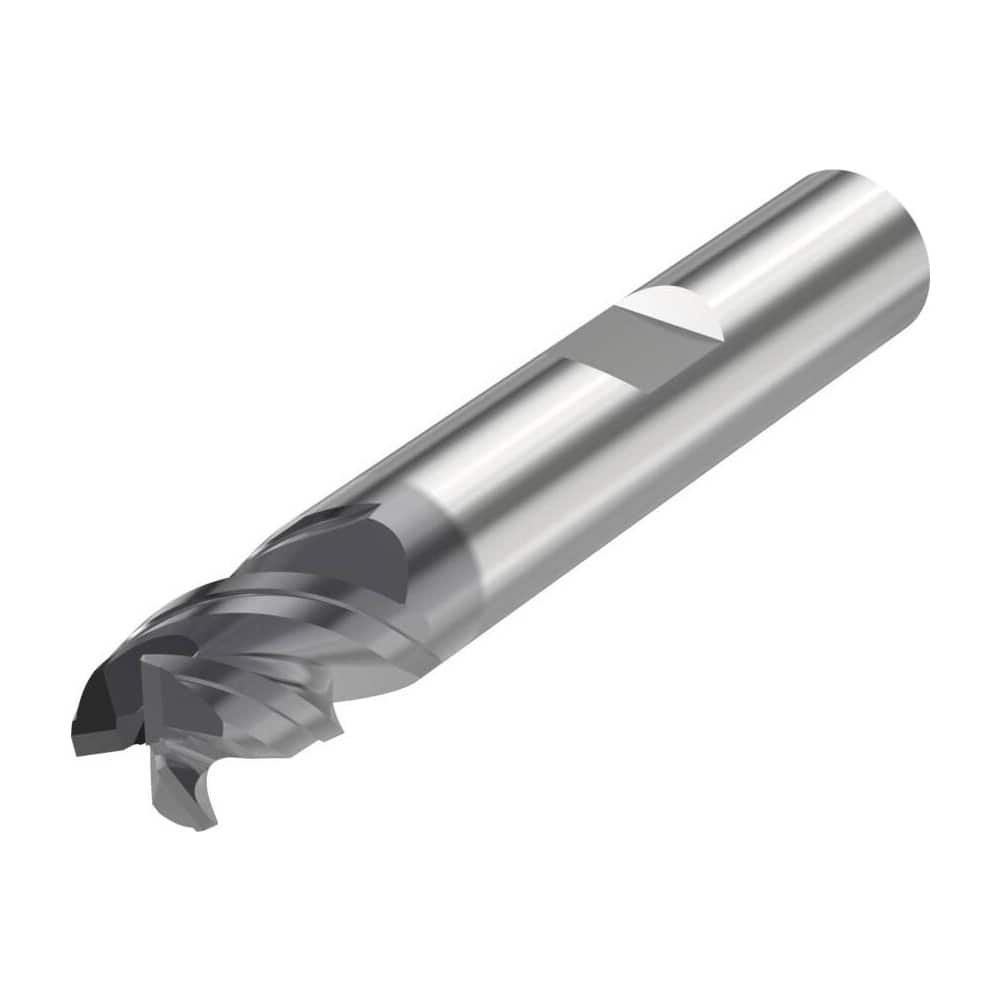 Corner Radius End Mill: 0.2362″ Dia, 3 Flutes, Solid Carbide 48 ° Helix, SIRON-A Coated, Corner Chamfer End, Centercutting, Series JS553