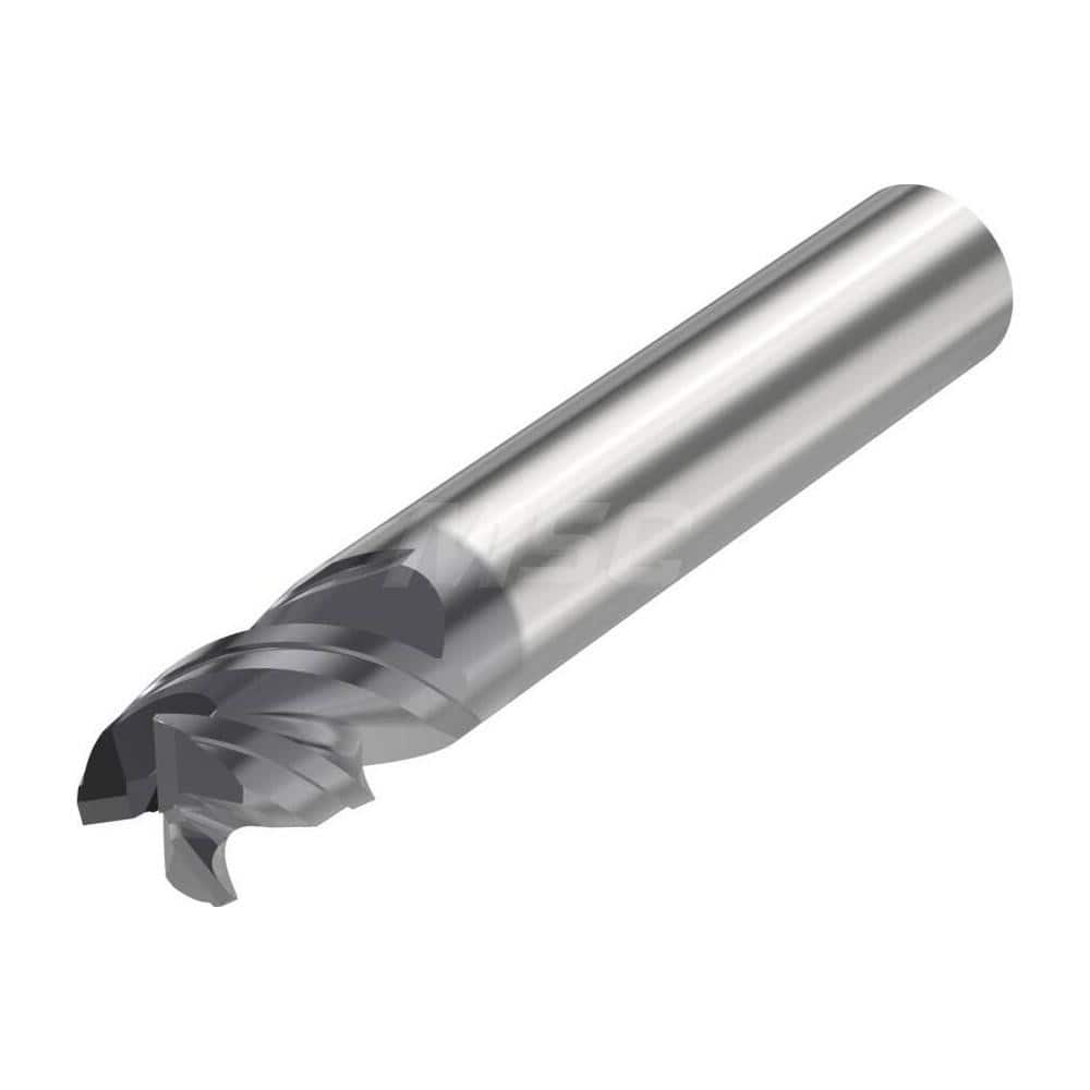 Corner Radius End Mill: 0.2362″ Dia, 3 Flutes, Solid Carbide 48 ° Helix, SIRON-A Coated, Corner Chamfer End, Centercutting, Series JS553