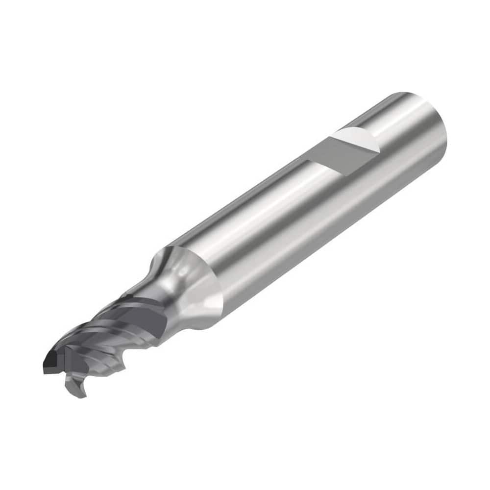 Corner Radius End Mill: 0.0787″ Dia, 3 Flutes, Solid Carbide 48 ° Helix, SIRON-A Coated, Corner Chamfer End, Centercutting, Series JS553
