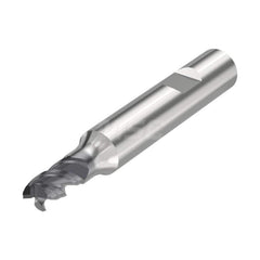 Corner Radius End Mill: 0.1575″ Dia, 3 Flutes, Solid Carbide 48 ° Helix, SIRON-A Coated, Corner Chamfer End, Centercutting, Series JS553