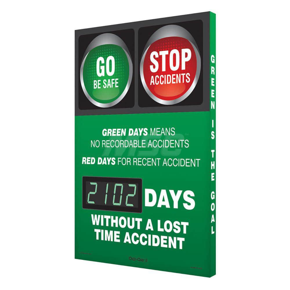 Green Days Mean No Recordable Accidents Red Days For Recent Accident __ Days Without A Lost Time Accident Rectangle, 3.75″ Thick, Indoor or Outdoor, For Inspection, Testing and Accident Data