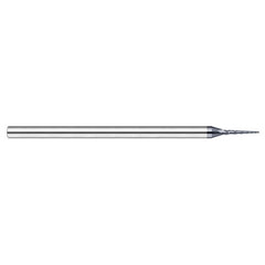 Miniature End Mills - Tapered Rib Cutters - 0.0300″ Cutter Diameter 0.3000″ Length of Cut 0.5 per side Carbide Tapered Ball End Mill, 3 Flutes, AlTiN Nano Coated