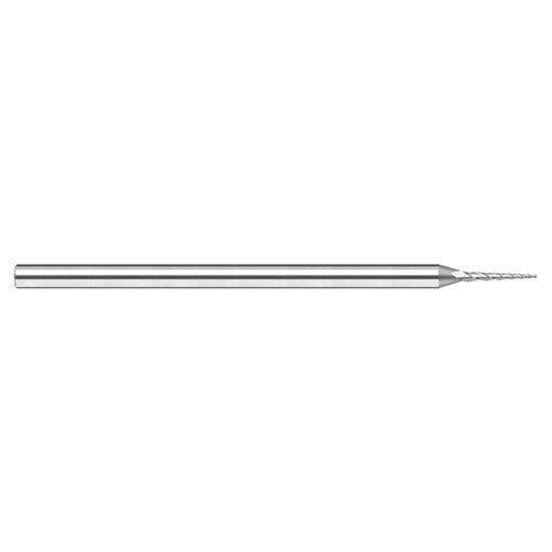 Miniature End Mills - Tapered Rib Cutters - 0.0150″ (1/64″) Cutter Diameter 0.1500″ Length of Cut 3 per side Carbide Tapered Ball End Mill, 3 Flutes