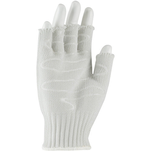 ‎22-615LHSL SS Engineered Yarn Glove - 3-strand Stainless Steel Wire Core/ /Poly - Hvy Wgt - Wht - Half-Finger - Exact Industrial Supply