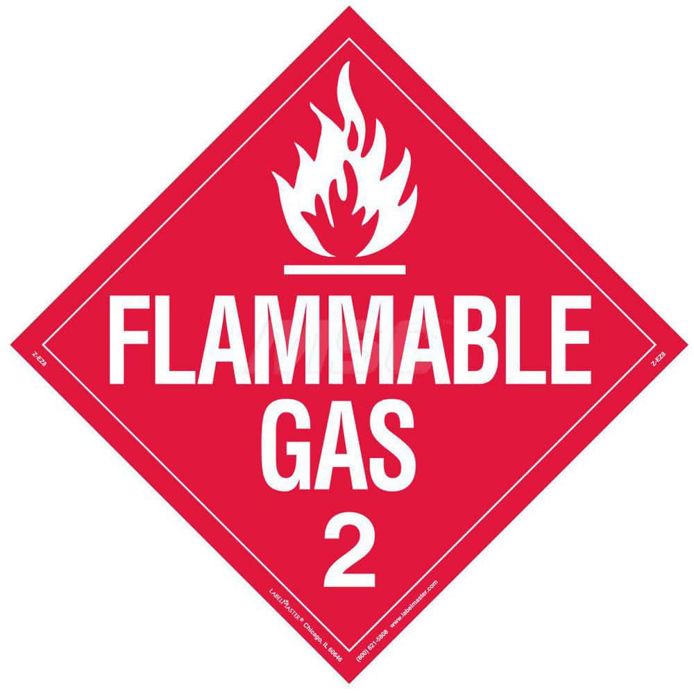 DOT Placards & Holders; Type: Placard; Legend: Flammable Gas; Legend: Flammable Gas; Material: Vinyl; Message or Graphic: Flammable Gas; Legend Color: Red; Material: Vinyl; Compliance Specifications: DOT 49 CFR 172.519; Placard Coating: UV; Language: Engl