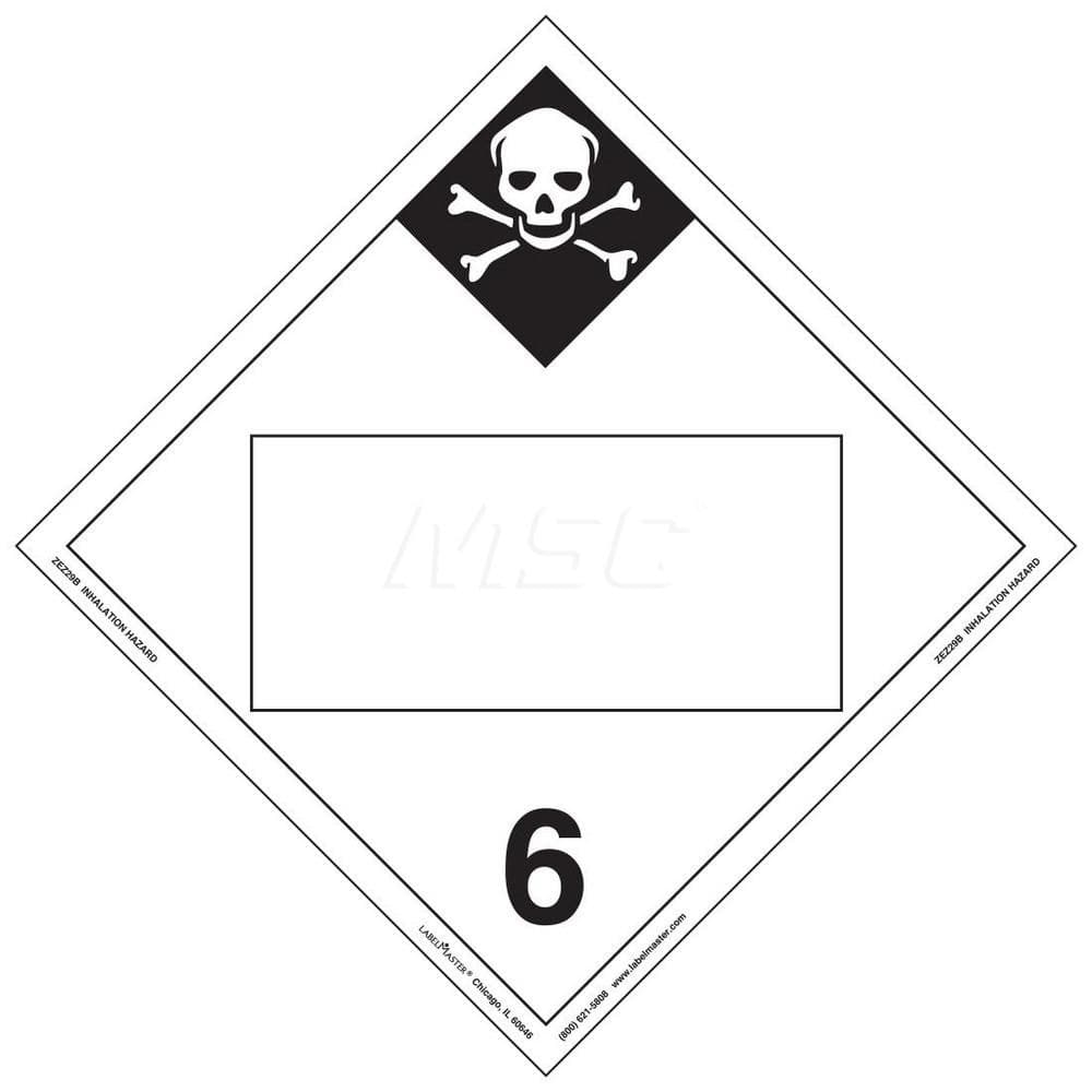 DOT Placards & Holders; Type: Placard; Legend: Inhalation Hazard; Legend: Inhalation Hazard; Material: Vinyl; Message or Graphic: Inhalation Hazard; Legend Color: Black; Material: Vinyl; Compliance Specifications: DOT 49 CFR 172.519; Placard Coating: UV;