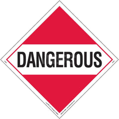 DOT Placards & Holders; Type: Placard; Legend: Dangerous; Legend: Dangerous; Material: Vinyl; Message or Graphic: Dangerous; Legend Color: Red; Material: Vinyl; Compliance Specifications: DOT 49 CFR 172.519; Placard Coating: UV; Language: English; Languag