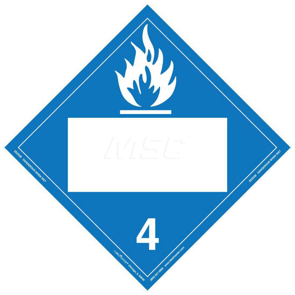 DOT Placards & Holders; Type: Placard; Legend: Dangerous When Wet; Legend: Dangerous When Wet; Material: Vinyl; Message or Graphic: Dangerous When Wet; Legend Color: Blue; Material: Vinyl; Compliance Specifications: DOT 49 CFR 172.519; Placard Coating: UV