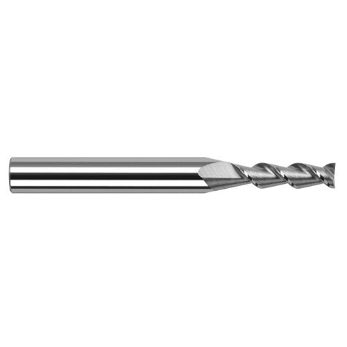High Helix End Mills for Aluminum Alloys - 0.0780″ (5/64″) Cutter Diameter × 0.2340″ (15/64″) Length of Cut Carbide 45° Helix Square End Mill, 2 Flutes - Exact Industrial Supply