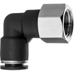 Value Collection - 1/4" OD, NPT Female, Nylon Push-to-Connect Female Elbow - 150 Max psi, Black - Americas Industrial Supply