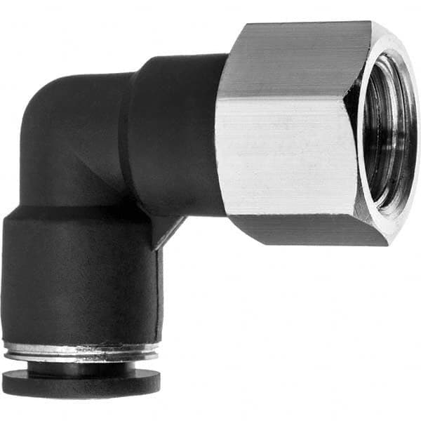 Value Collection - 1/4" OD, NPT Female, Nylon Push-to-Connect Female Elbow - 150 Max psi, Black - Americas Industrial Supply