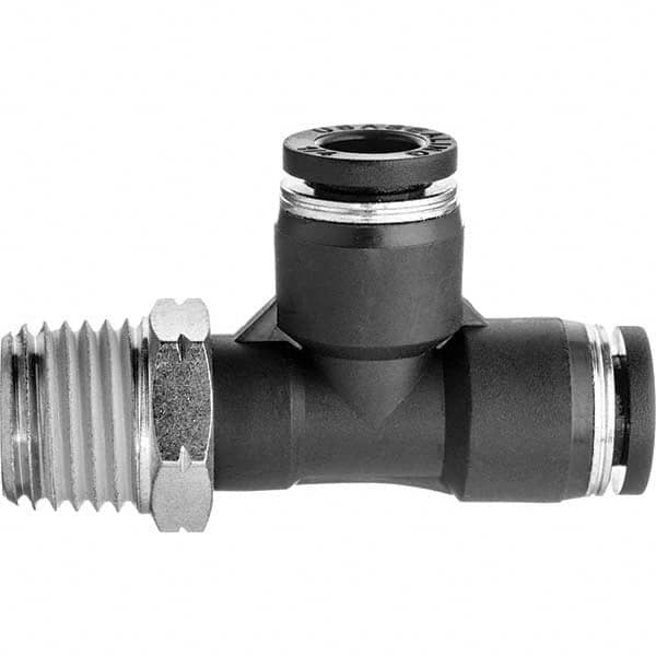 Value Collection - 1/2" OD, NPT Male, Nylon Push-to-Connect Male Run Tee - 150 Max psi, Black - Americas Industrial Supply