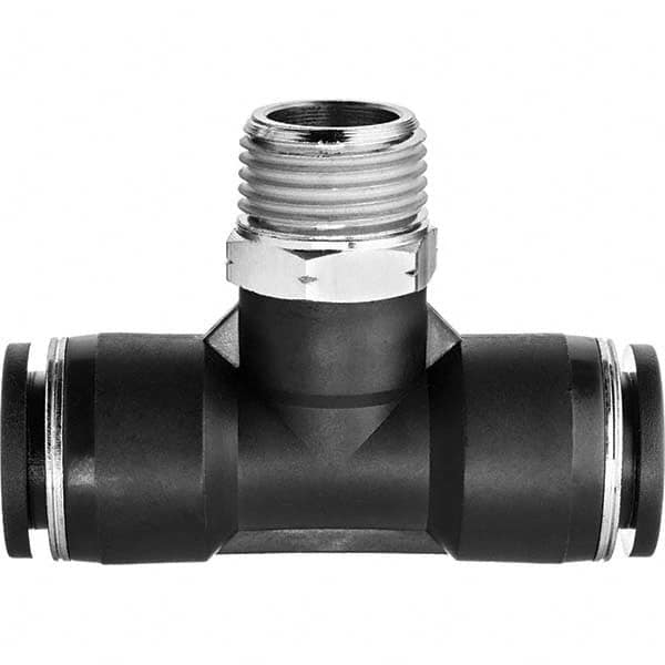 Value Collection - 10mm OD, NPT Male, Nylon Push-to-Connect Male Branch Tee - 150 Max psi, Black - Americas Industrial Supply