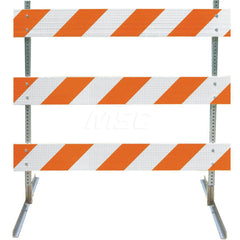 Traffic Barricades; Type: Type III; Barricade Height (Inch): 63; Material: Galvanized Steel Feet; Plastic Board; Galvanized High Carbon Steel Upright; Barricade Width (Inch): 72; Reflective: Yes; Compliance: NCHRP-350; MUTCD; Weight (Lb.): 16.0000; Top Pa