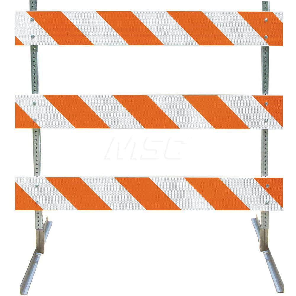 Traffic Barricades; Type: Type III; Barricade Height (Inch): 63; Material: Plastic Board; Galvanized High Carbon Steel Upright & Feet; Barricade Width (Inch): 72; Reflective: Yes; Compliance: NCHRP-350; MUTCD; Weight (Lb.): 19.0000; Top Panel Height (Inch