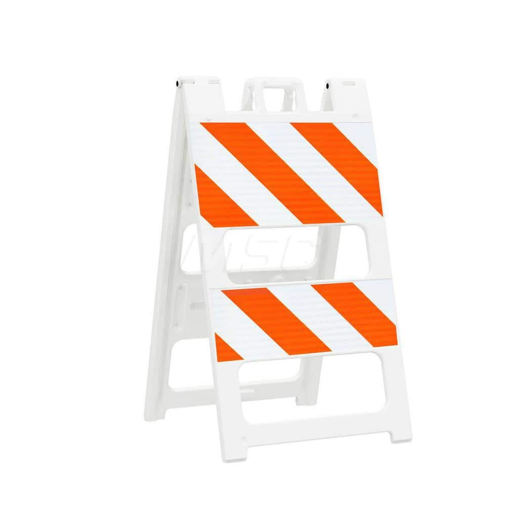 Traffic Barricades; Type: Type II; Barricade Height (Inch): 45; Material: Plastic; Barricade Width (Inch): 25; Reflective: Yes; Compliance: MASH Compliant; MUTCD; Color: White; Weight (Lb.): 16.0000; Top Panel Height (Inch): 12; Top Panel Width (Inch): 24