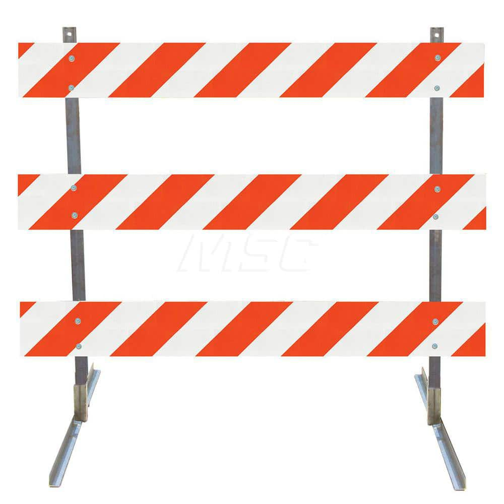 Traffic Barricades; Type: Type III; Barricade Height (Inch): 63; Material: Galvanized Steel Upright; Plastic Board; Barricade Width (Inch): 72; Reflective: Yes; Compliance: NCHRP-350; MUTCD; Weight (Lb.): 16.0000; Top Panel Height (Inch): 8; Top Panel Wid