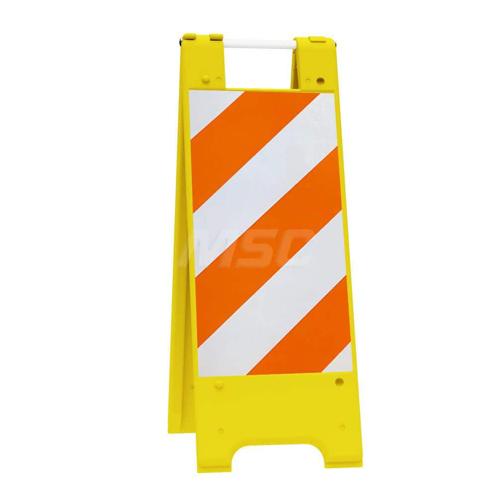 Barrier Parts & Accessories; Type: Sign Stand; Color: Yellow; Height (Decimal Inch): 36.000000; Base Material: Polyethylene; Length (Inch): 3; Width (Inch): 13; Finish/Coating: Yellow; For Use With: Indoor & Outdoor; Material: Plastic; Tape Color: Orange/